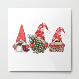 Christmas Gnome Metal Print | Fairytale, Scandinavian, December, Red, Xmas, Illustration, Gnomes, Winter, Design, Newyear 