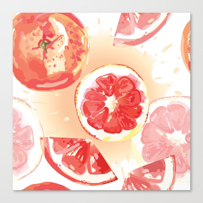 Grapefruit Slices And Juice Splashes Canvas Print