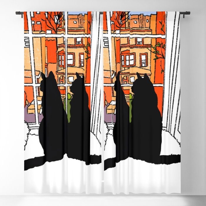 Window Cats Spring Morning Silhouette Blackout Curtain