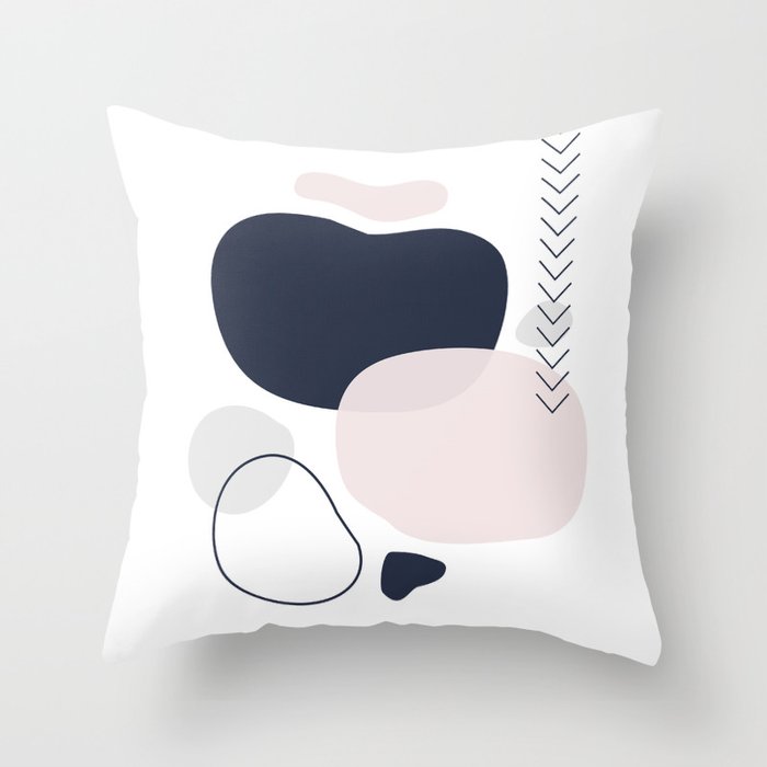 Navy Blush and Grey Smooth Shapes Throw Pillow