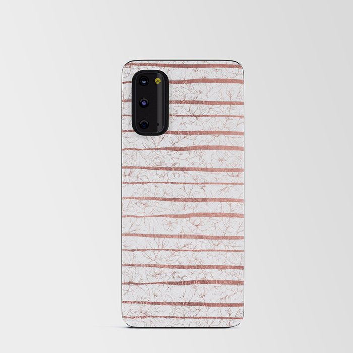 Geometrical white rose gold striped floral Android Card Case