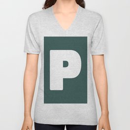 P (White & Dark Green Letter) V Neck T Shirt