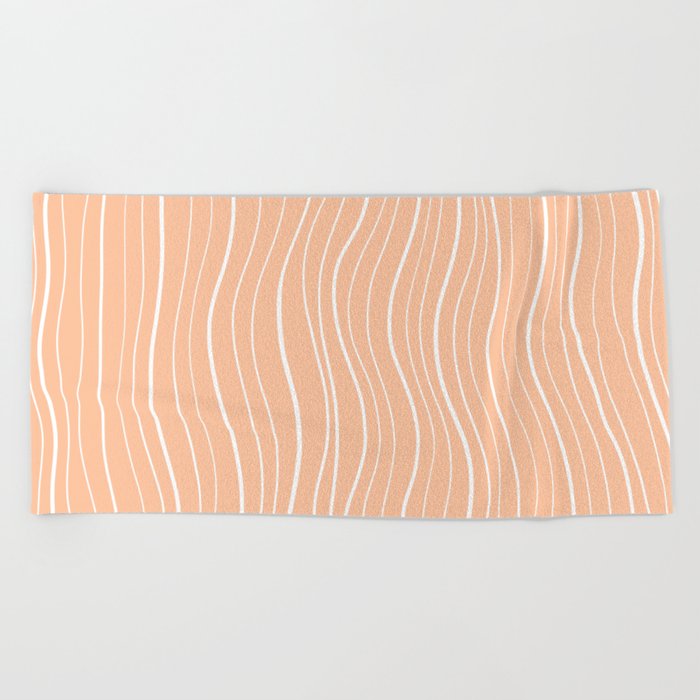 White Wave Lines on Light Salmon Background Beach Towel