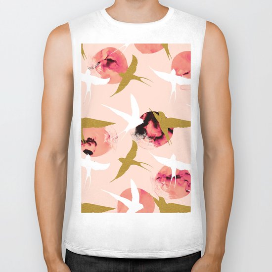 Bird flying with sunset Biker Tank