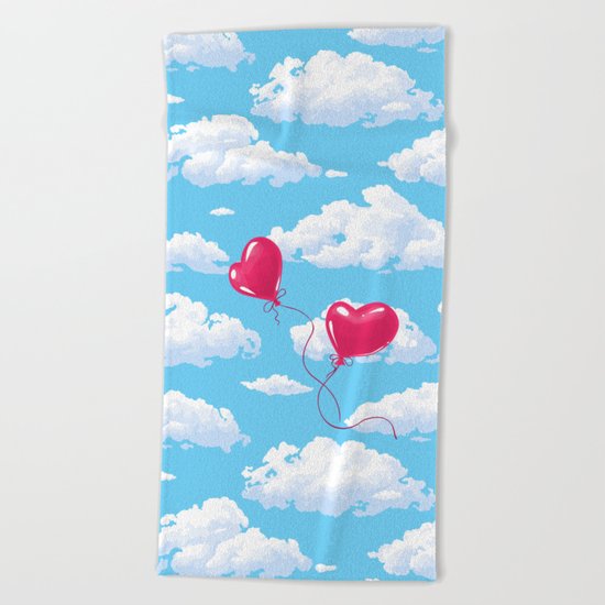Two heart shaped red balloons Beach Towel