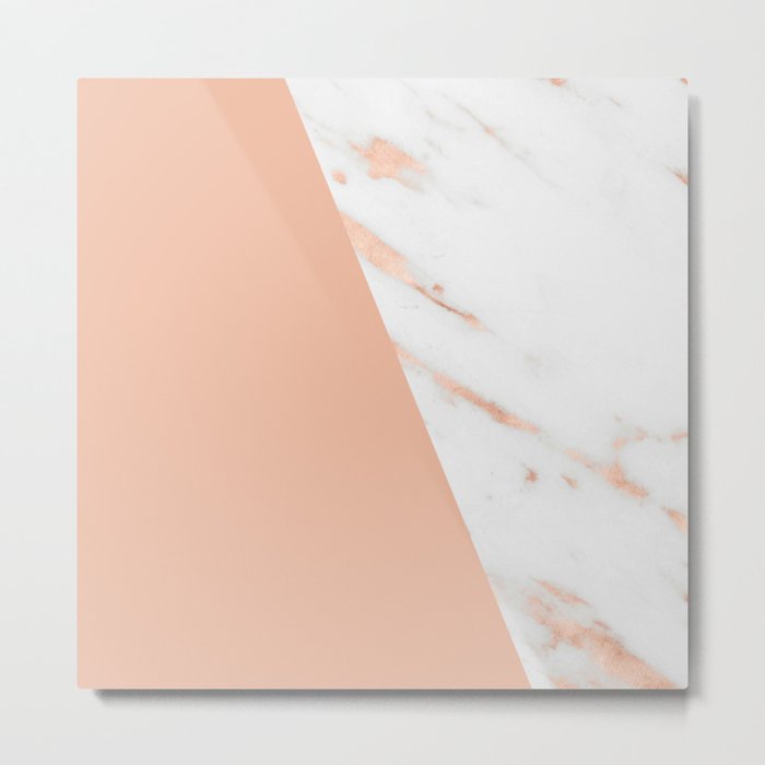 Marble Geometric Rose Gold Pink Quartz Metal Print