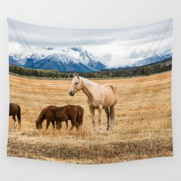 Mountain Horse - Palomino Horse on Autumn Day in Grand Teton National Park Wyoming Wall Tapestry