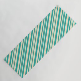 [ Thumbnail: Bisque and Light Sea Green Colored Pattern of Stripes Yoga Mat ]