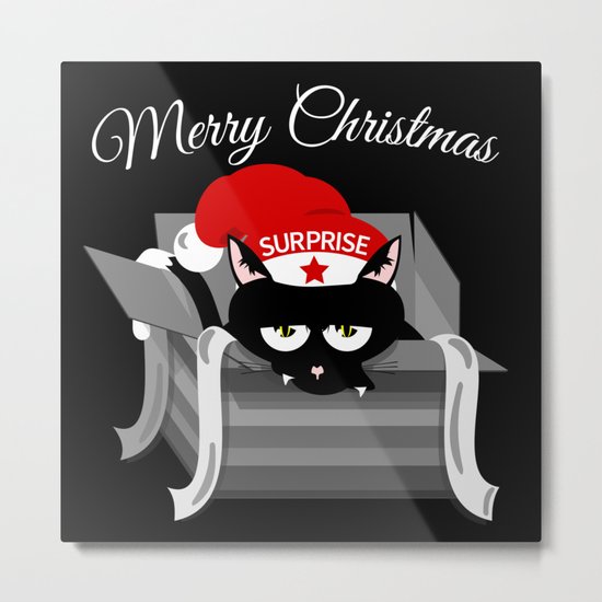 Naughty Cat Merry Christmas Metal Print