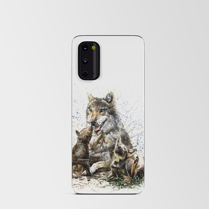 Good Morning wolf family watercolor Android Card Case