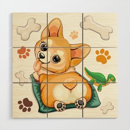 Korgi Pet Puppy Dog Cute Character pattern Wood Wall Art