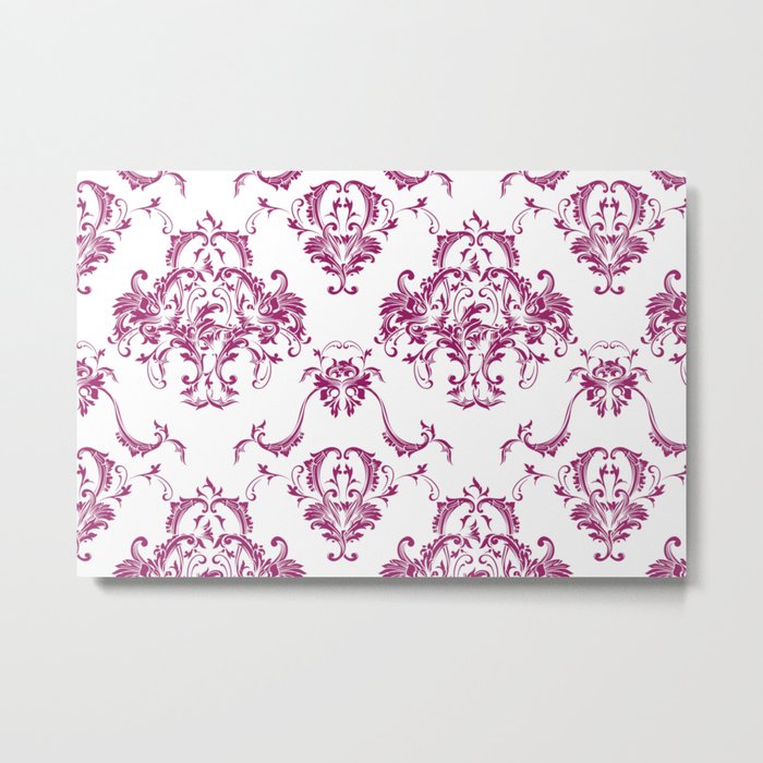 Magenta and White Damask Scroll Baroque Pattern - Colour of the Year 2022 Orchid Flower 150-38-31 Metal Print
