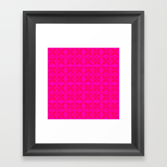 Retro Tropical Hot Pink and Red Monstera Leaves Framed Art Print