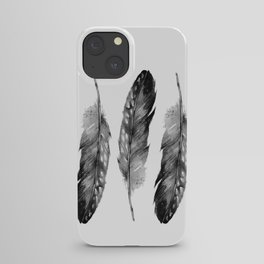 Three Feathers Black And White iPhone Case