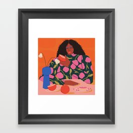 Still Life of a Woman with Dessert and Fruit Framed Art Print
