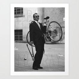 Bill F Murray stealing a bike. Rushmore production photo. Art Print