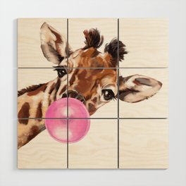 Bubble Gum Sneaky Giraffee Wood Wall Art