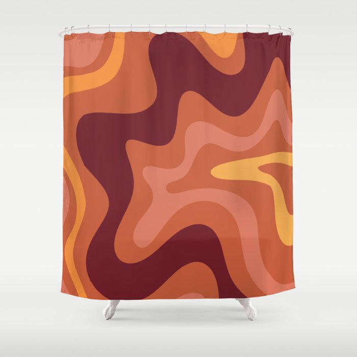Retro Liquid Swirl Abstract Pattern Square in Terracotta Earth Tones  Shower Curtain