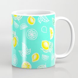 Modern summer bright yellow green lemon fruits watercolor illustration pattern on mint green Coffee Mug