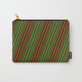 [ Thumbnail: Forest Green and Maroon Colored Lines/Stripes Pattern Carry-All Pouch ]