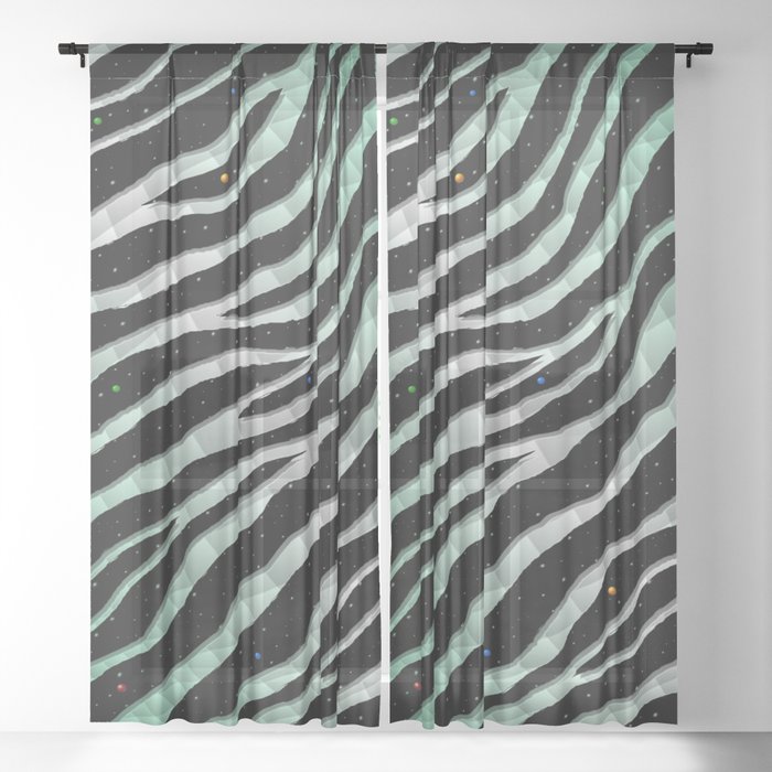 Ripped SpaceTime Stripes - Mint/White Sheer Curtain