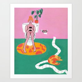 Out of TP Art Print | Quarantine, Curated, Catlover, Lady, Workfromhome, Wallart, Painting, Cat, Bathroom, Plantlady 