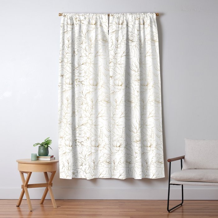 Elegant simple modern faux gold white floral Blackout Curtain by Pink
