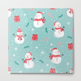 Seamless christmas snowman pattern  Metal Print