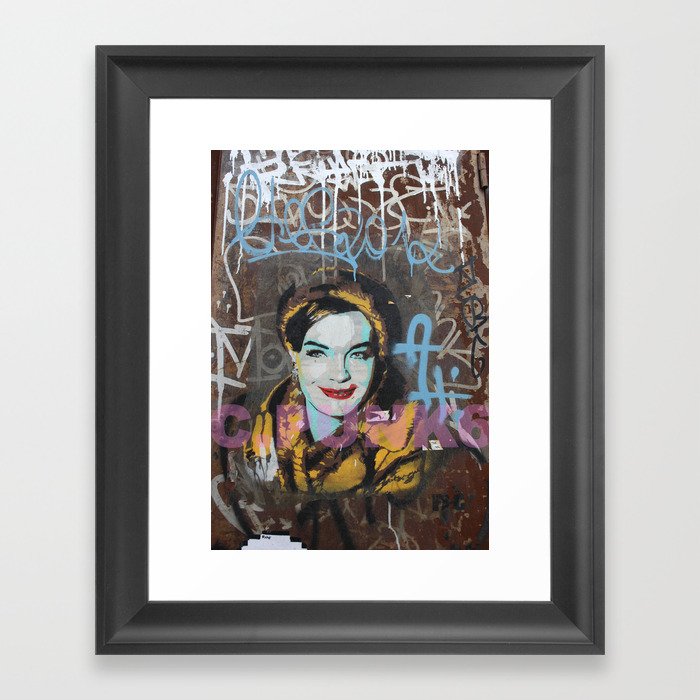 Fabulous Banksy and Warhol style Fine art graffiti. High fashion woman in Mink Framed Art Print