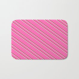 [ Thumbnail: Hot Pink, Brown, and Mint Cream Colored Striped Pattern Bath Mat ]