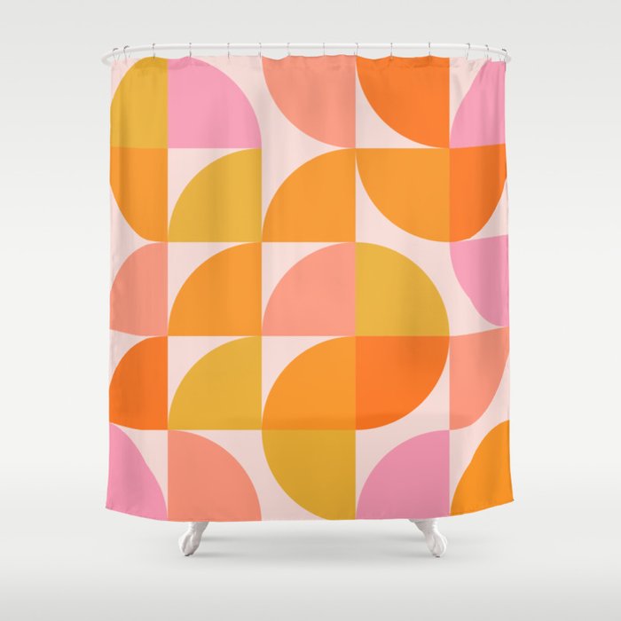 Mid Century Mod Geometry In Pink And Orange Shower Curtain By
