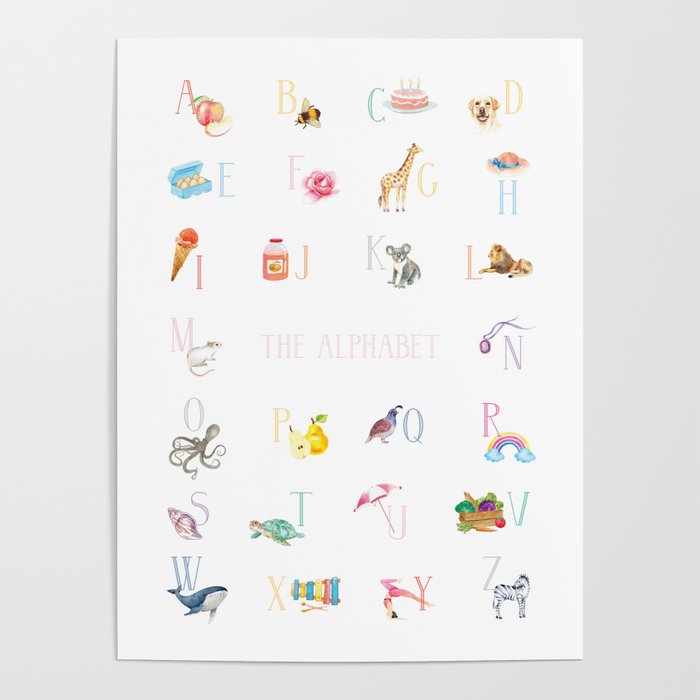 Children's Alphabet Print – Watercolour Poster