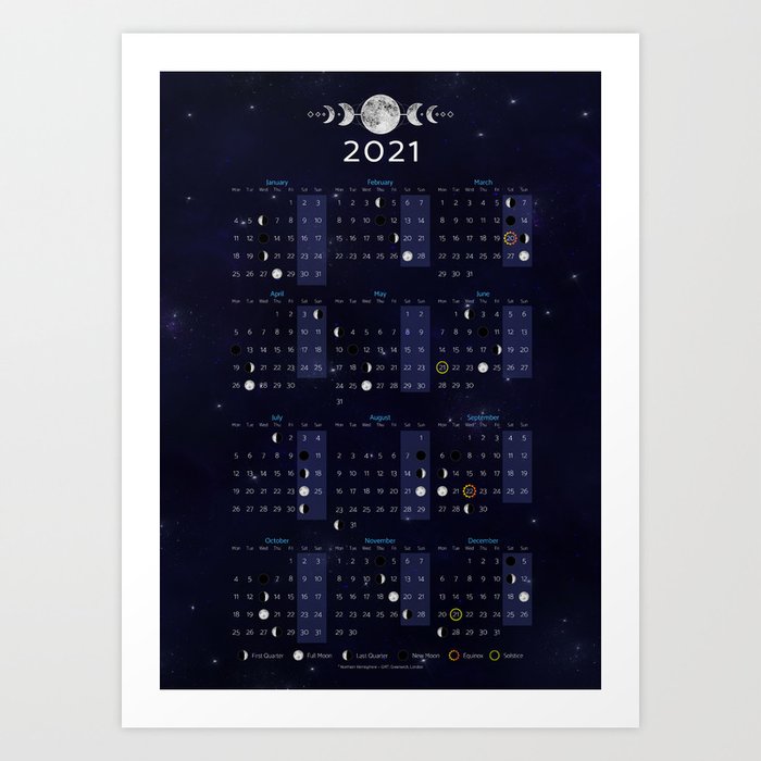 Moon Calendar 2021 (Moon phases 2021) - #1 Art Print by Synthwave1950 ...