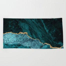 Teal Blue Emerald Marble Landscapes Beach Towel
