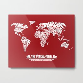 Oh The Places You'll Go - World Word Map with Dr. Seuss Quote Metal Print | Red, Maps, Map, World, Children, Digital, Pop Art, Ink, Suess, Graphic Design 