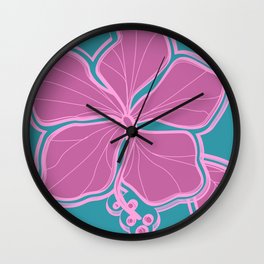 Kailua Hibiscus Hawaiian Sketchy Floral Design Wall Clock