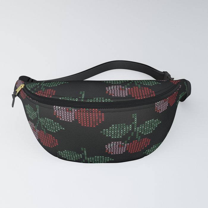 Cherry Cross Stitch Pattern on black Fanny Pack by Betty Sue