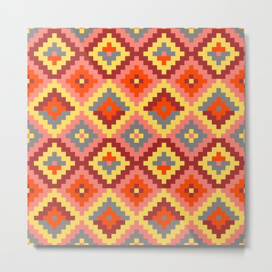 Aztec pattern - brown, rose, yellow Metal Print
