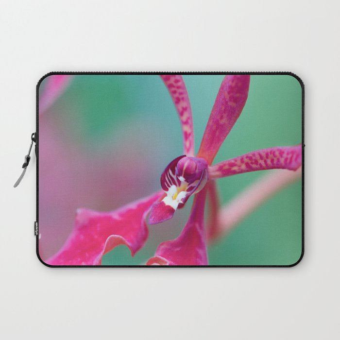 Exotic Pink Orchid In Green Laptop Sleeve