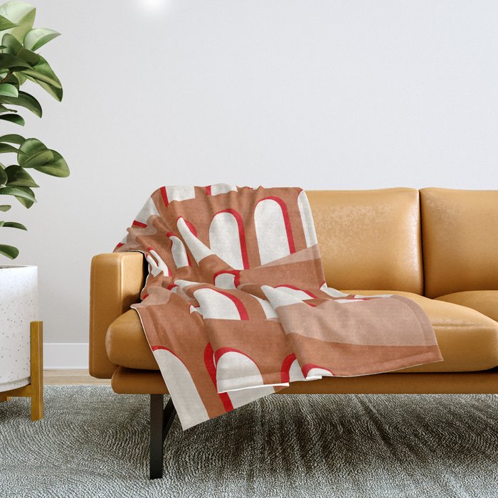 Bauhaus Arch Minimalist Nude Terracotta Warm Color Throw Blanket