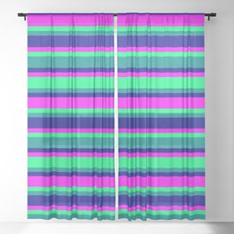 [ Thumbnail: Green, Dark Cyan, Dark Blue, and Fuchsia Striped/Lined Pattern Sheer Curtain ]