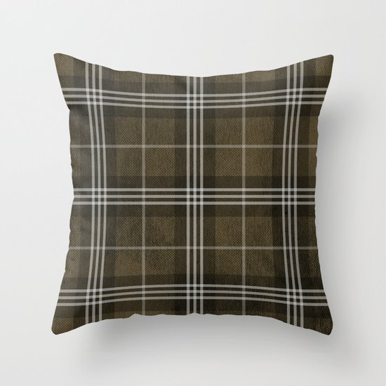 Grungy Brown Plaid Throw Pillow