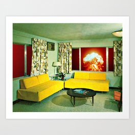 All is well (2020) Art Print | Interior Design, Apocalypse, Red, Decor, Lockdown, 50S, 60S, Collage, Retrofuturism, House 