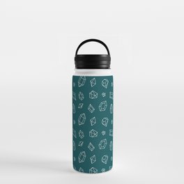 Teal Blue and White Gems Pattern Water Bottle
