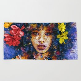 'Started At the Bottom,' African American Female Portrait Beach Towel