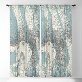 Norway, Oslo - Illustrated Map Drawing - Monochrome  Sheer Curtain