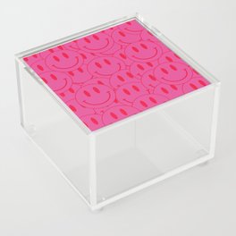 All Smiles -Large Pink and Red Smiley Face Mania - Preppy Aesthetic Acrylic Box