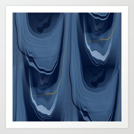 "Moving Blue Rock" - Abstract Agate Modern Art Blue Gold White Geode Artwork Digital Painting Original  Art Print