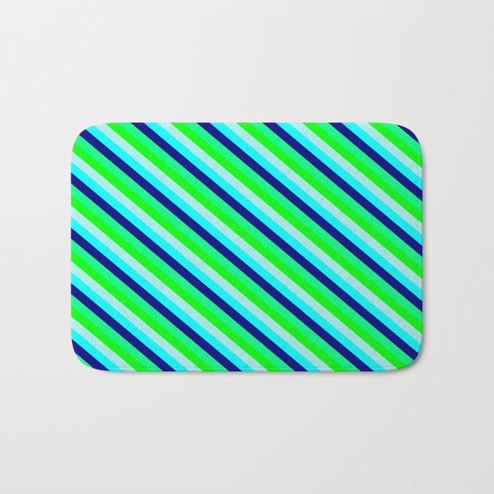 Eyecatching Aqua, Blue, Green, Lime, and Turquoise Colored Striped/Lined Pattern Bath Mat