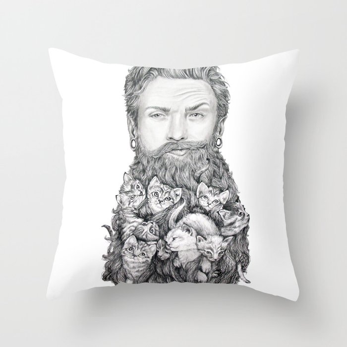 Kitten Beard Throw Pillow